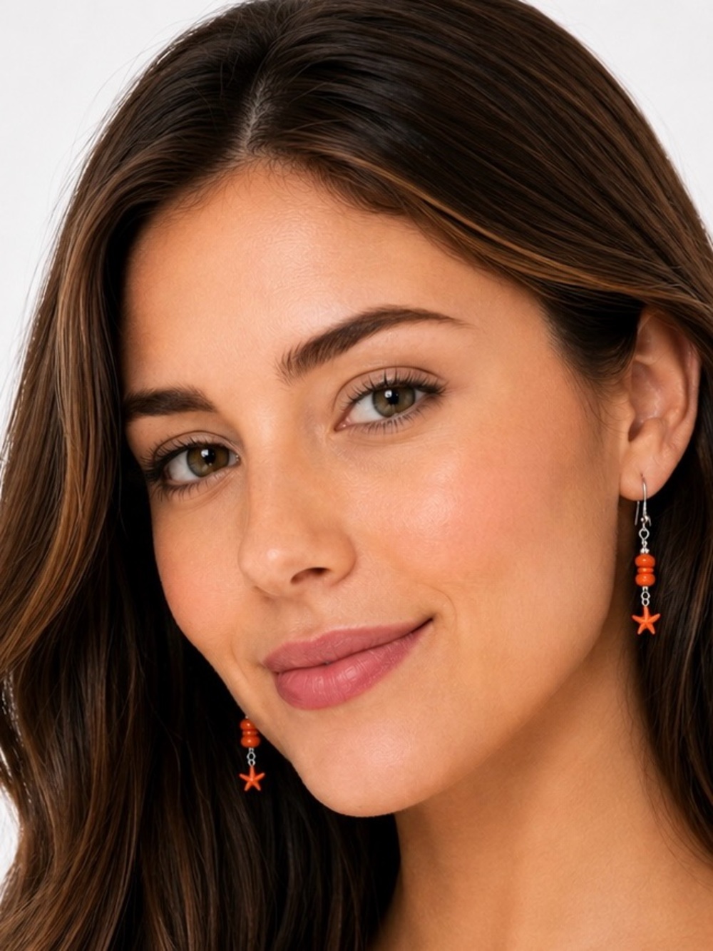 Vibrant Orange Stone Starfish Bead Earrings